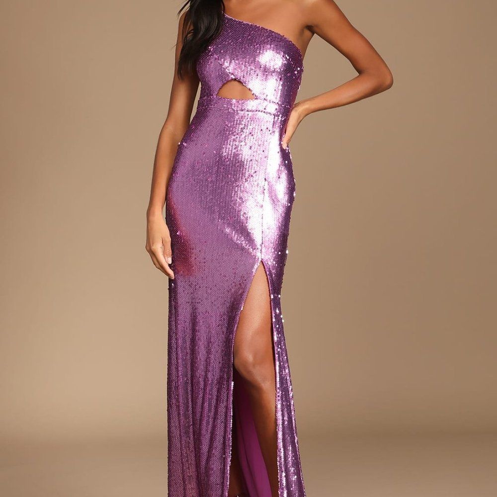 Lulus One-Shoulder Mermaid Maxi Dress - Purple Sequin - Size S